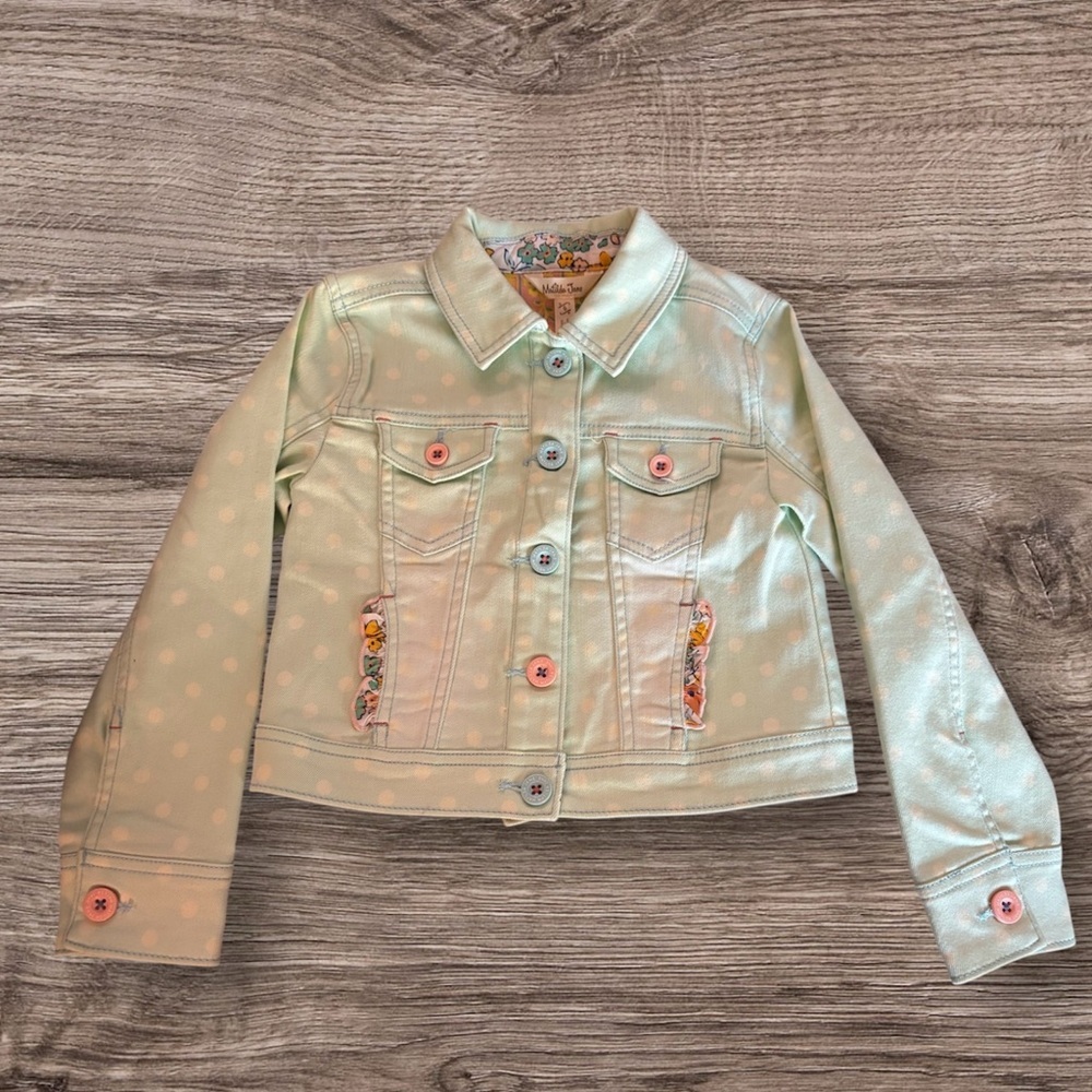 Matilda Jane Polka Dot Party Denim Jacket Euc Girls Dream Chasers Size 6